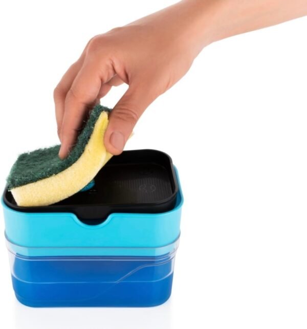 2-in-1 Dish Soap Dispenser with Sponge Holder – One-Handed Pump Design